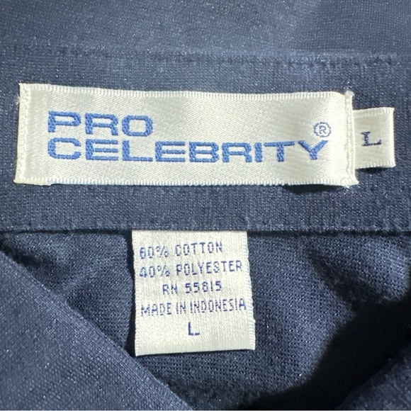 Pro Celebrity Mens Polo Golf Button Up Pocket Short Sleeve Navy Blue Shirt - Picture 3 of 4